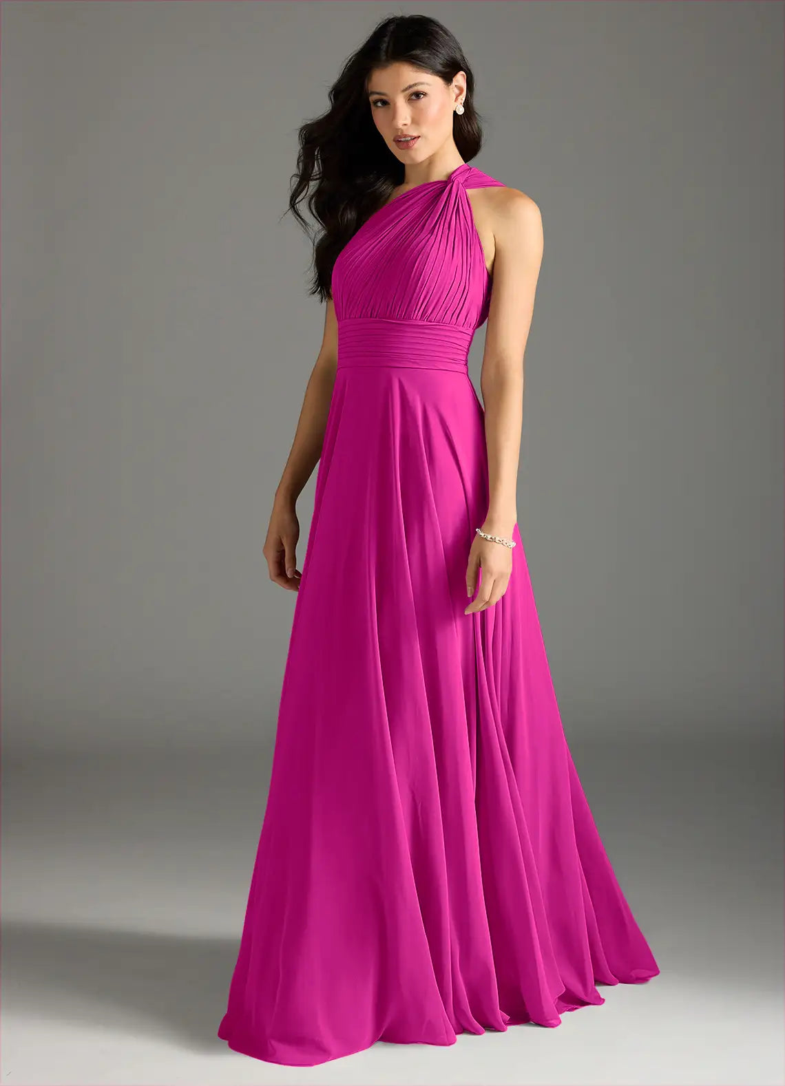 One-Shoulder Open Back Pleated Floor-Length Wedding Dress - Chloe Dress