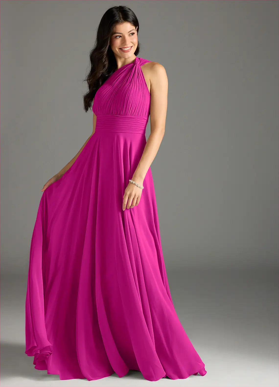 One-Shoulder Open Back Pleated Floor-Length Wedding Dress - Chloe Dress