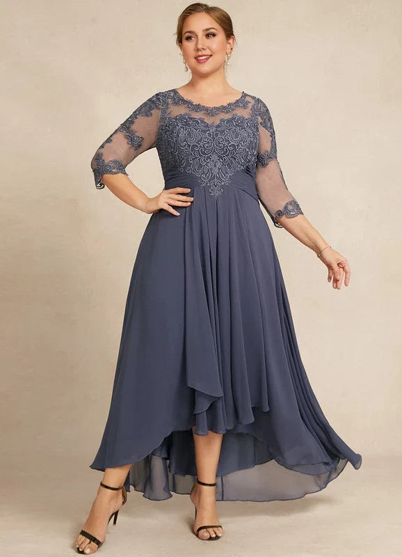 Blue Illusion Lace Asymmetric Dress - Chloe Dress