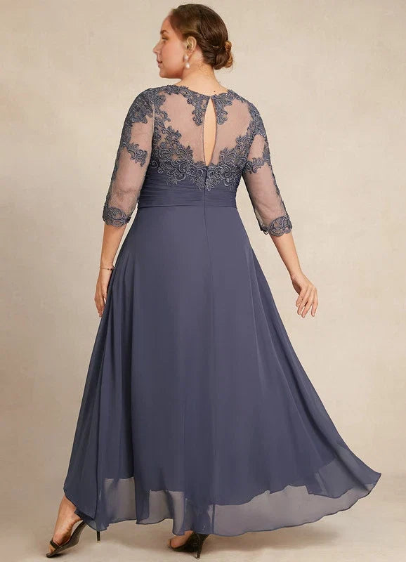 Blue Illusion Lace Asymmetric Dress - Chloe Dress