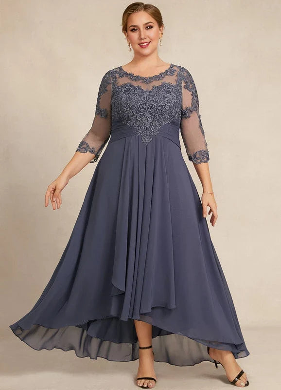 Blue Illusion Lace Asymmetric Dress - Chloe Dress