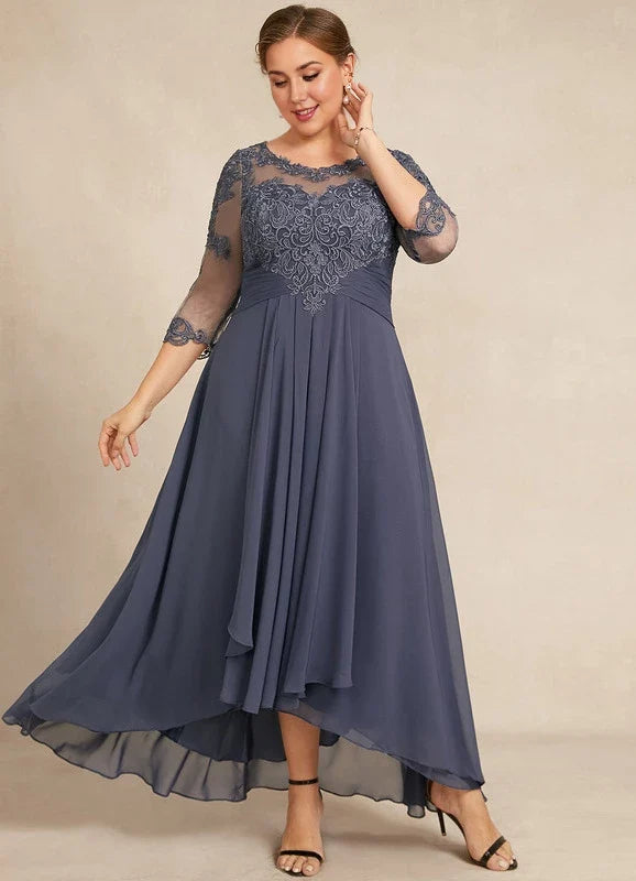 Blue Illusion Lace Asymmetric Dress - Chloe Dress