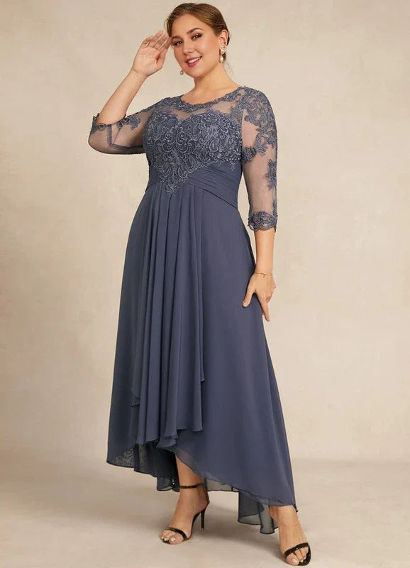 Blue Illusion Lace Asymmetric Dress - Chloe Dress