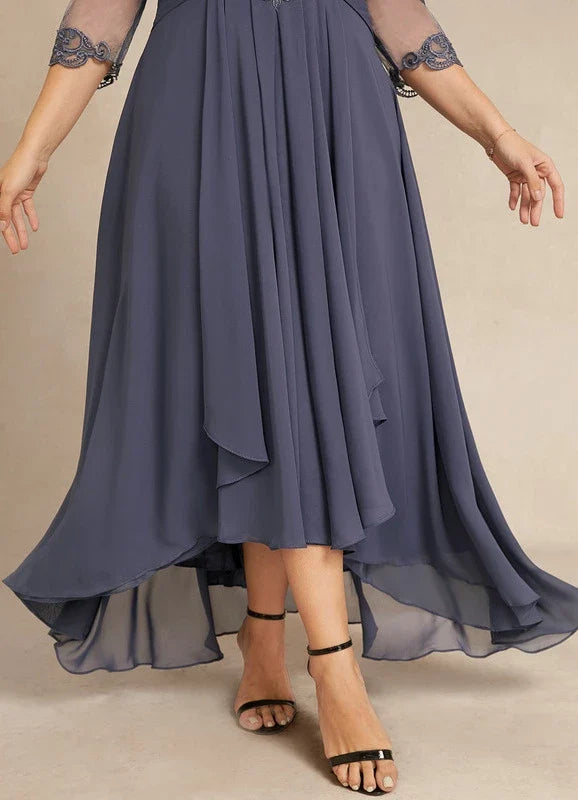 Blue Illusion Lace Asymmetric Dress - Chloe Dress
