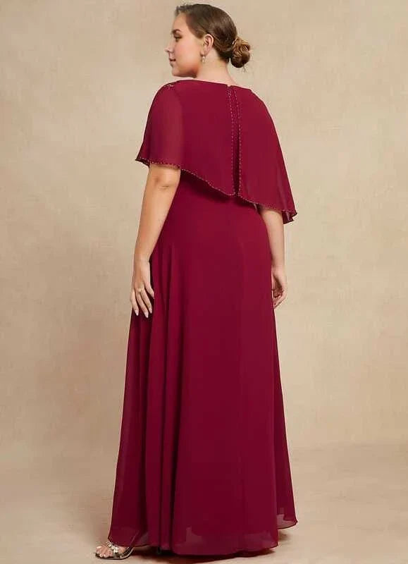 Burgundy Beaded Floor-Length Dress - Chloe Dress