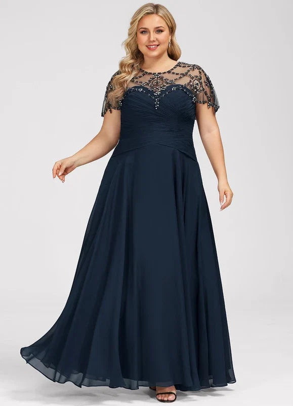 Navy Blue Illusion Beaded Floor-Length Dress - Chloe Dress