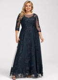 Navy Blue Illusion Lace Applique Floor-Length Dress - Chloe Dress