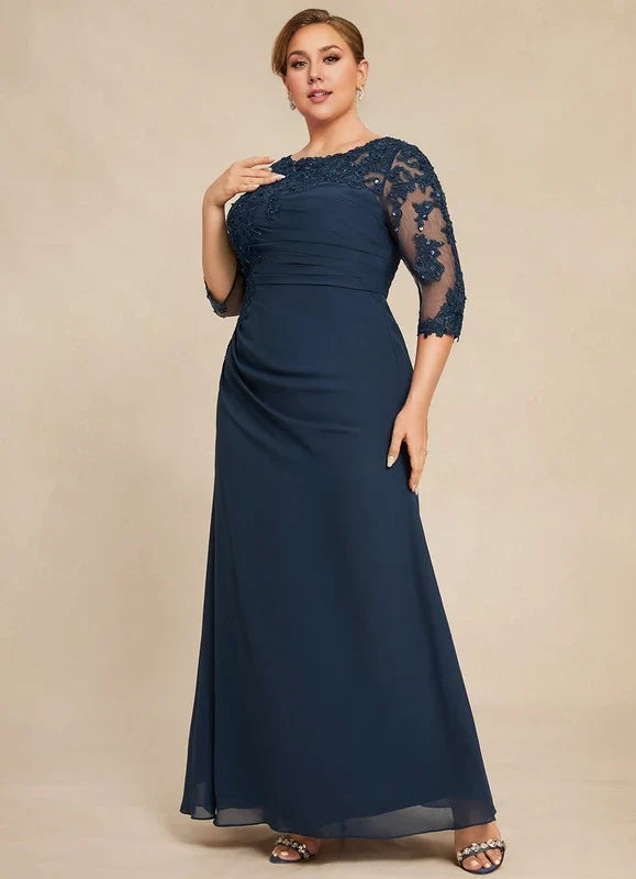 Navy Blue Lace Applique Floor-Length Dress - Chloe Dress