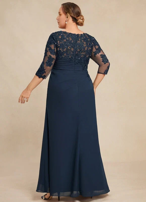 Navy Blue Lace Applique Floor-Length Dress - Chloe Dress