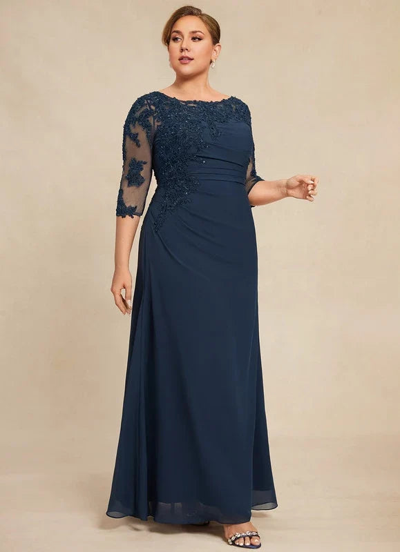 Navy Blue Lace Applique Floor-Length Dress - Chloe Dress