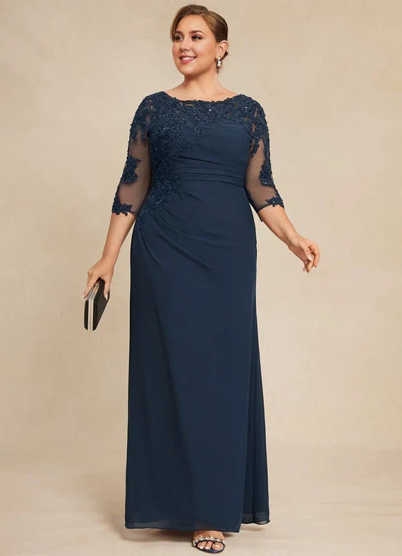 Navy Blue Lace Applique Floor-Length Dress - Chloe Dress