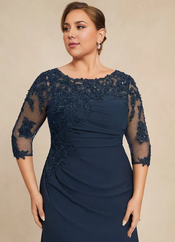 Navy Blue Lace Applique Floor-Length Dress - Chloe Dress