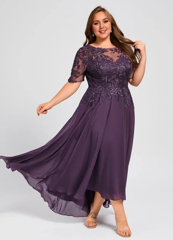 Purple Lace Asymmetric Dress - Chloe Dress