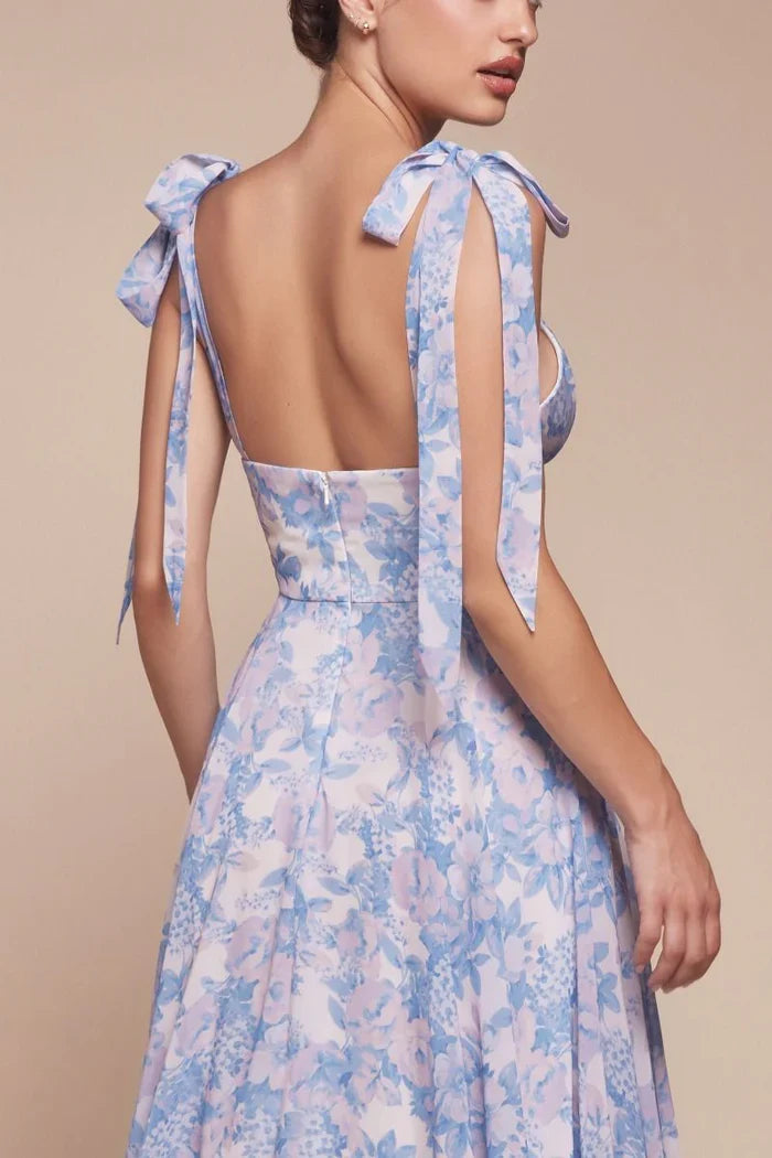 A-Line V-Neck Chiffon Open Back High Slit Floor-Length Prom Dress - Chloe Dress