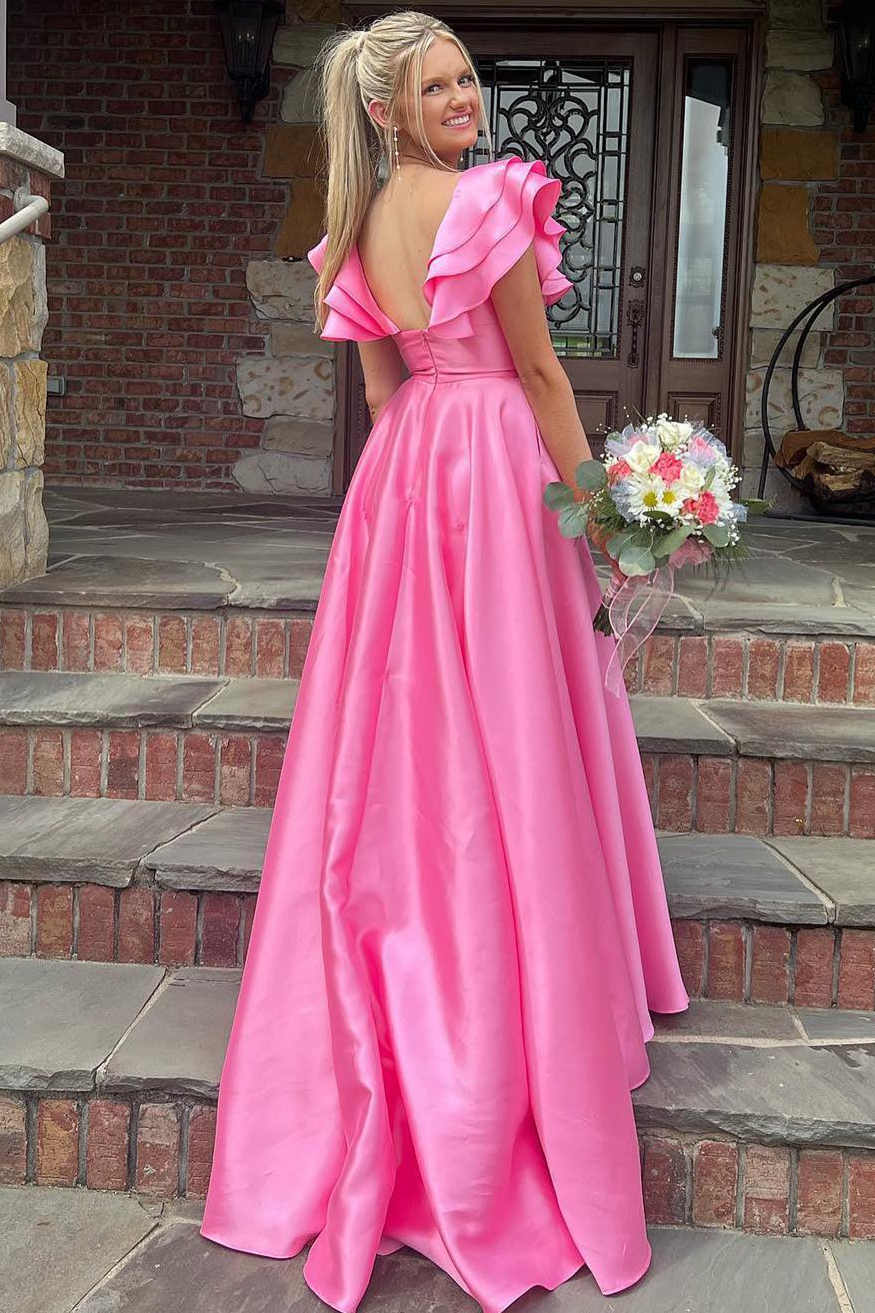 A-Line One-Shoulder Satin Ruffled Floor-Length Evening Dress - Chloe Dress