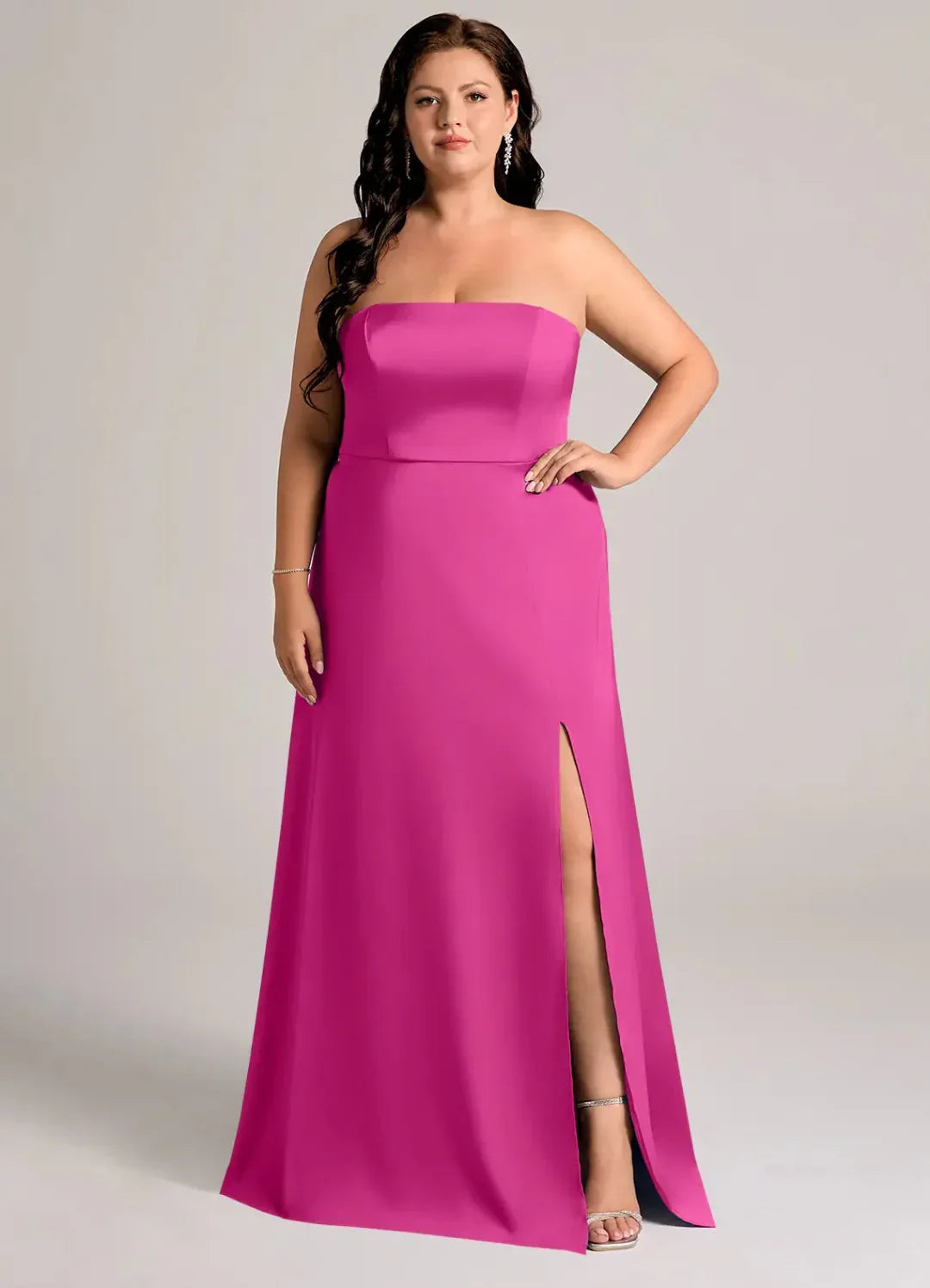A-Line Strapless Satin Open Back High Slit Floor-Length Wedding Dress - Chloe Dress