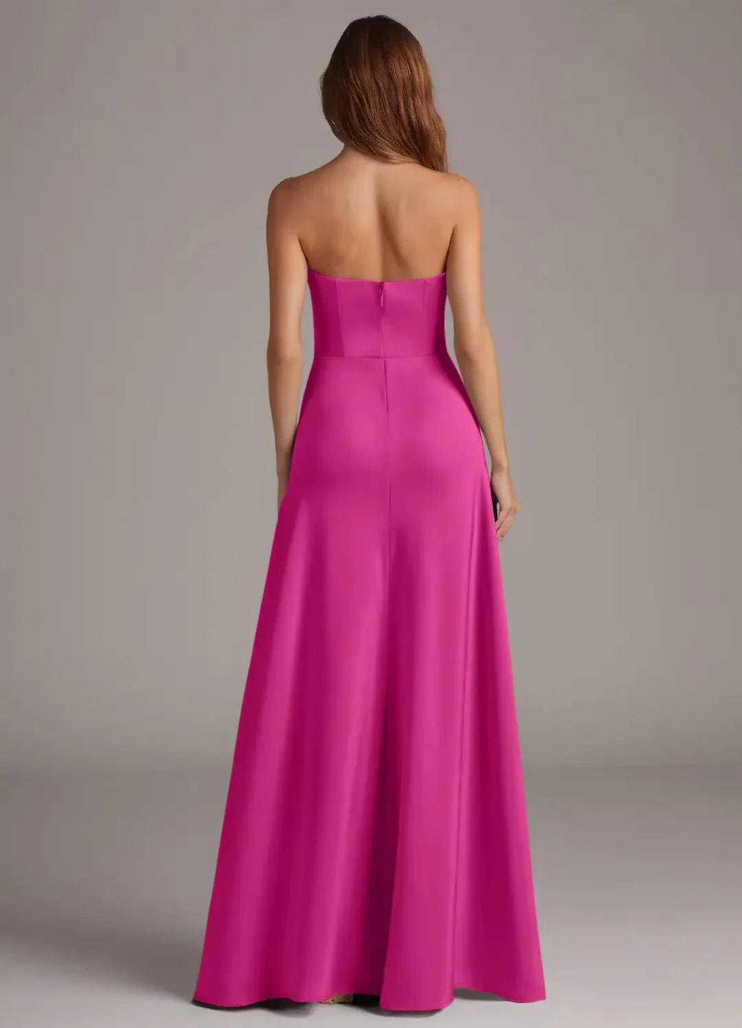 A-Line Strapless Satin Open Back High Slit Floor-Length Wedding Dress - Chloe Dress