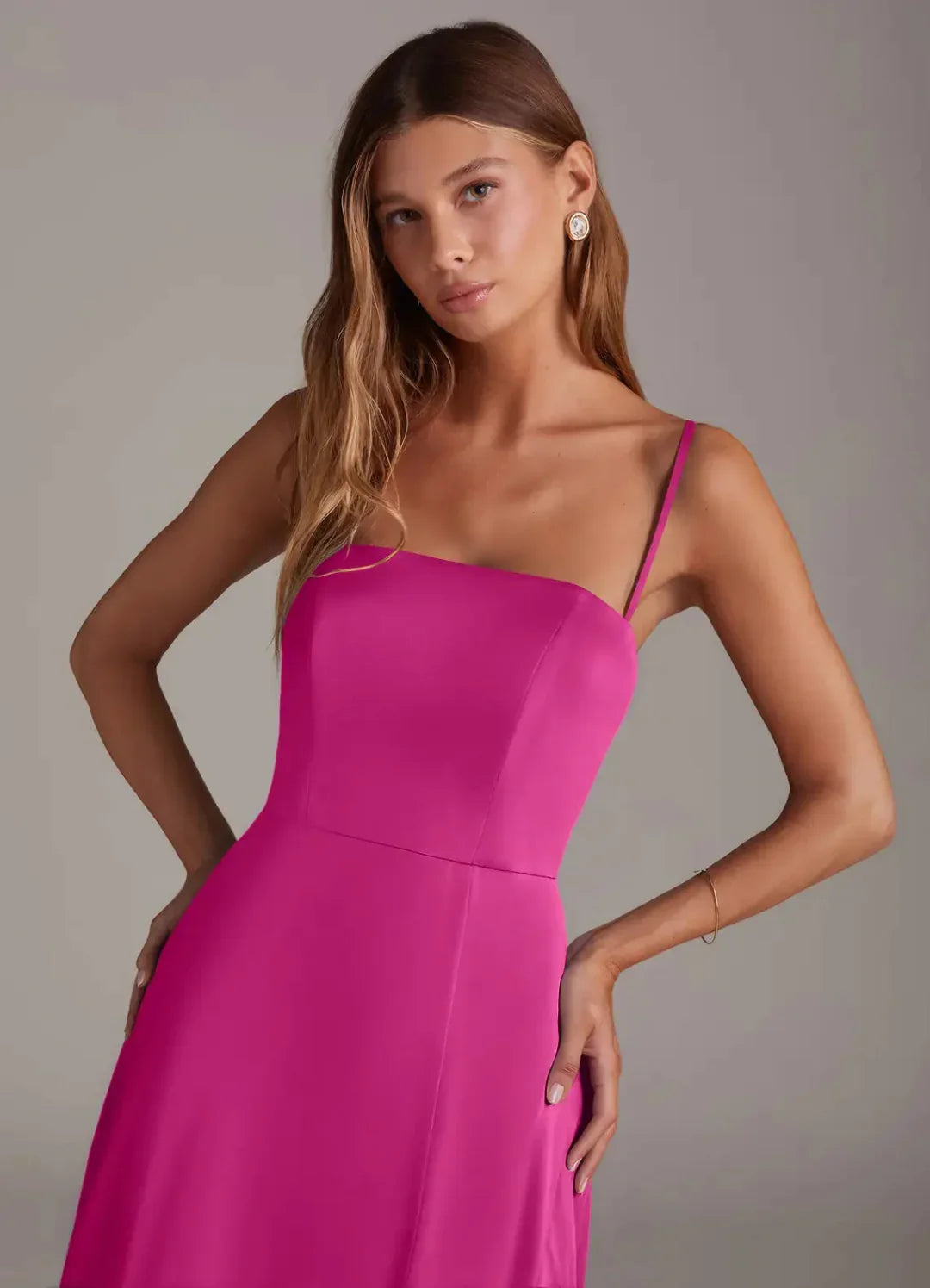 A-Line Strapless Satin Open Back High Slit Floor-Length Wedding Dress - Chloe Dress