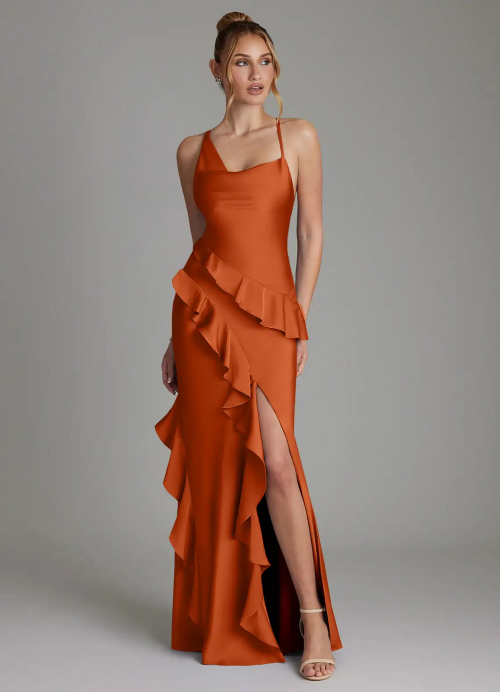 Spaghetti Strap Satin High Slit Floor-Length Wedding Dress - Chloe Dress