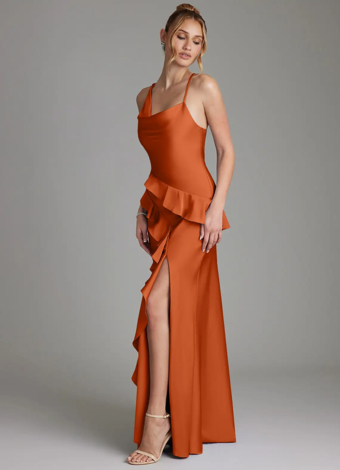 Spaghetti Strap Satin High Slit Floor-Length Wedding Dress - Chloe Dress
