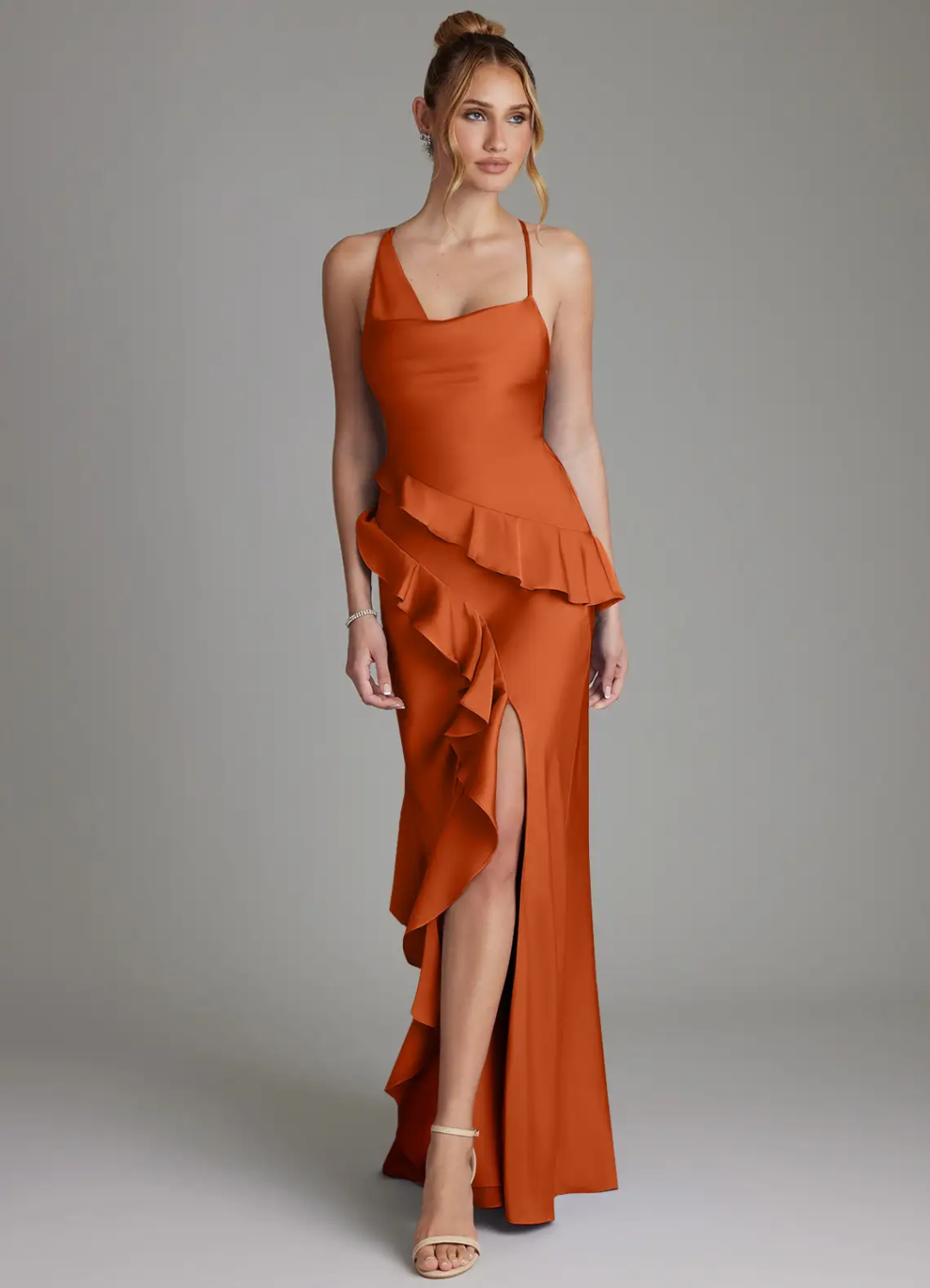 Spaghetti Strap Satin High Slit Floor-Length Wedding Dress - Chloe Dress