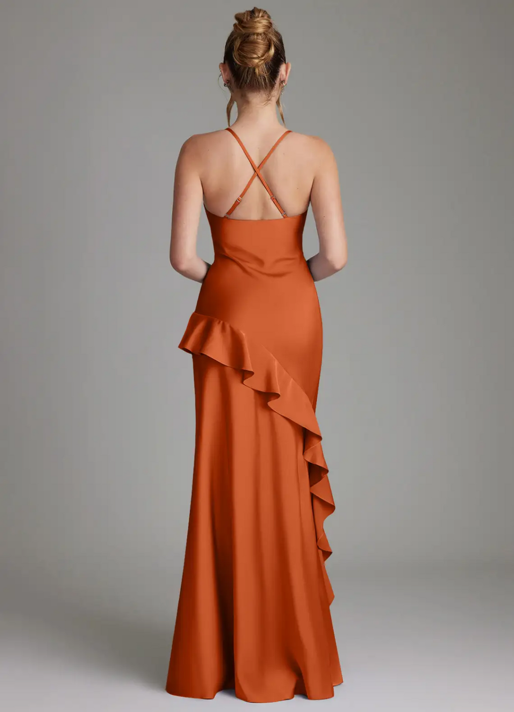 Spaghetti Strap Satin High Slit Floor-Length Wedding Dress - Chloe Dress