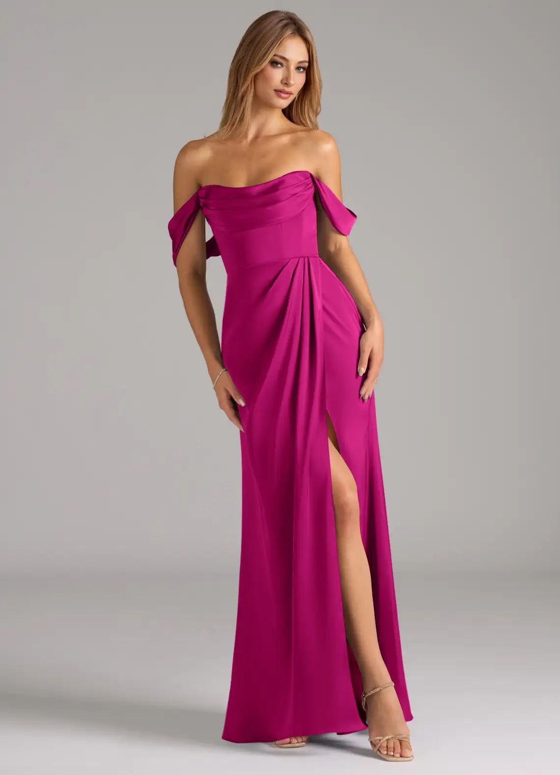 Satin High Slit Wedding Dress - Chloe Dress