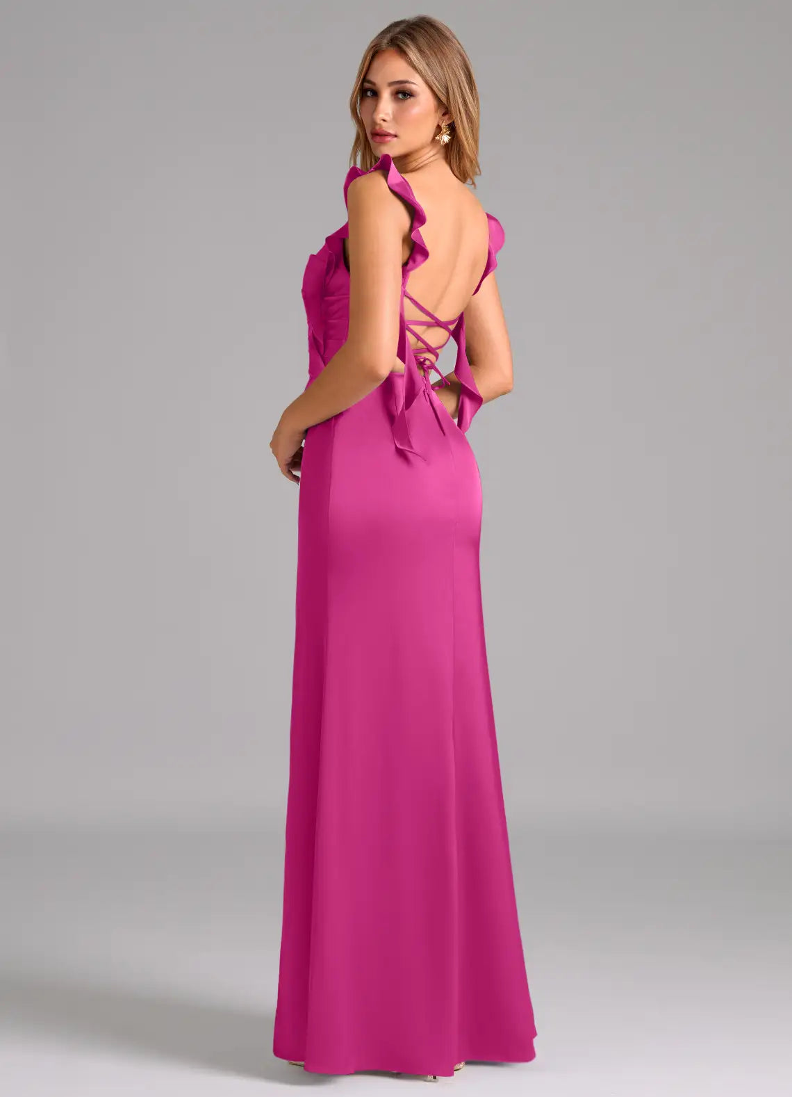 Satin Ruffled Wedding Dress - Chloe Dress