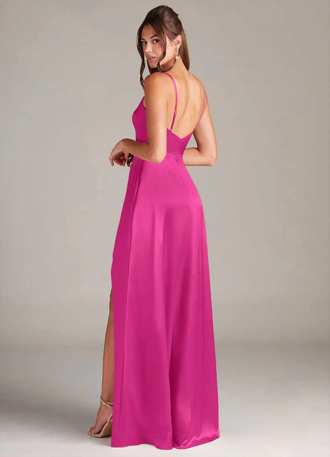 Spaghetti Strap Satin High Slit Floor-Length Wedding Dress - Chloe Dress
