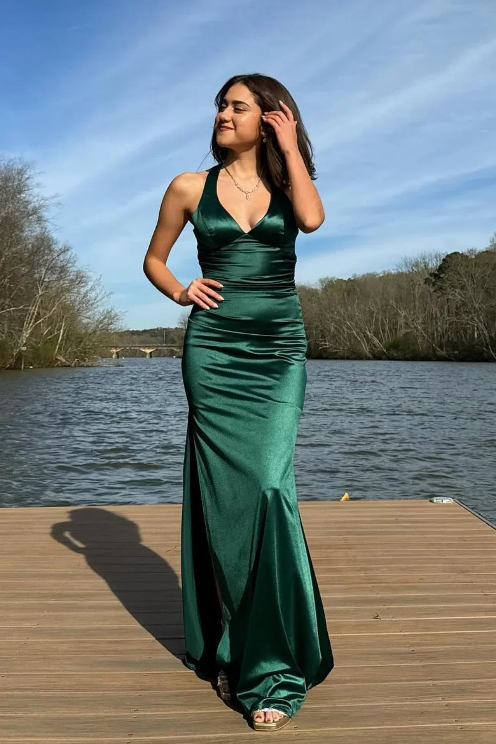Mermaid Halter Satin Floor-Length Evening Dress - Chloe Dress