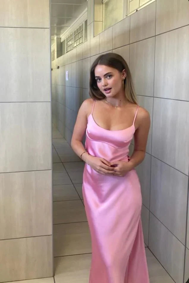 Spaghetti Strap Satin High Slit Prom Dress - Chloe Dress