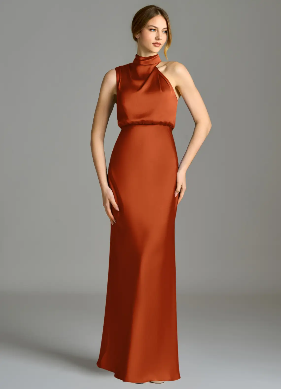Sheath High Neck Satin Sleeveless Open Back Asymmetric Floor-Length Wedding Dress - Chloe Dress