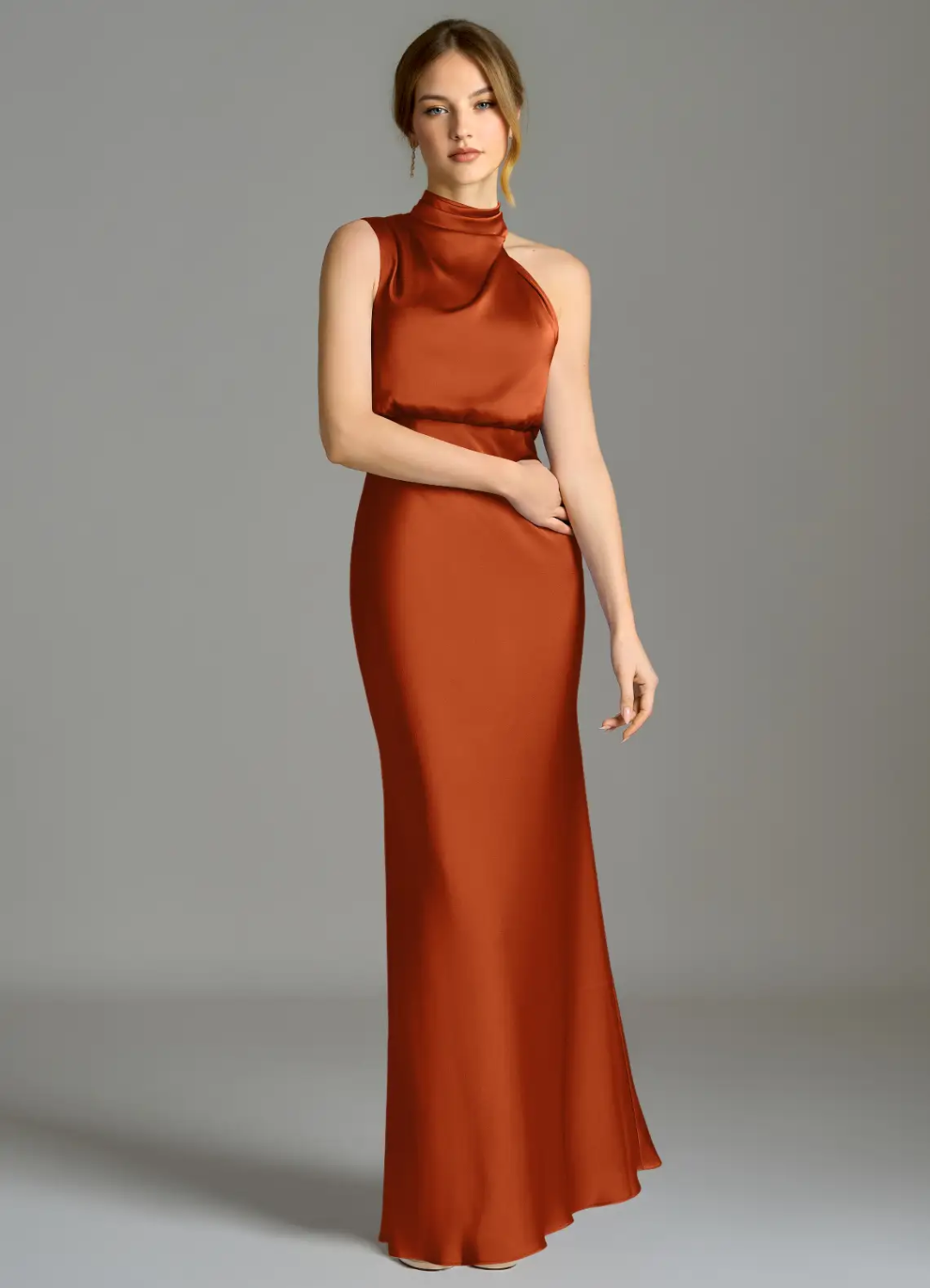 Sheath High Neck Satin Sleeveless Open Back Asymmetric Floor-Length Wedding Dress - Chloe Dress