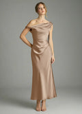 Sheath One-Shoulder Satin Sleeveless High Slit Midi Wedding Dress - Chloe Dress