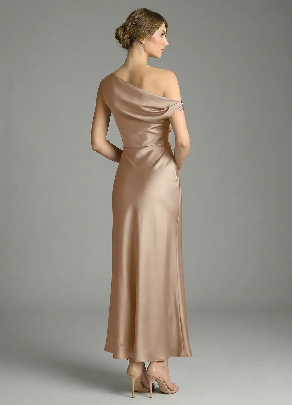 Sheath One-Shoulder Satin Sleeveless High Slit Midi Wedding Dress - Chloe Dress