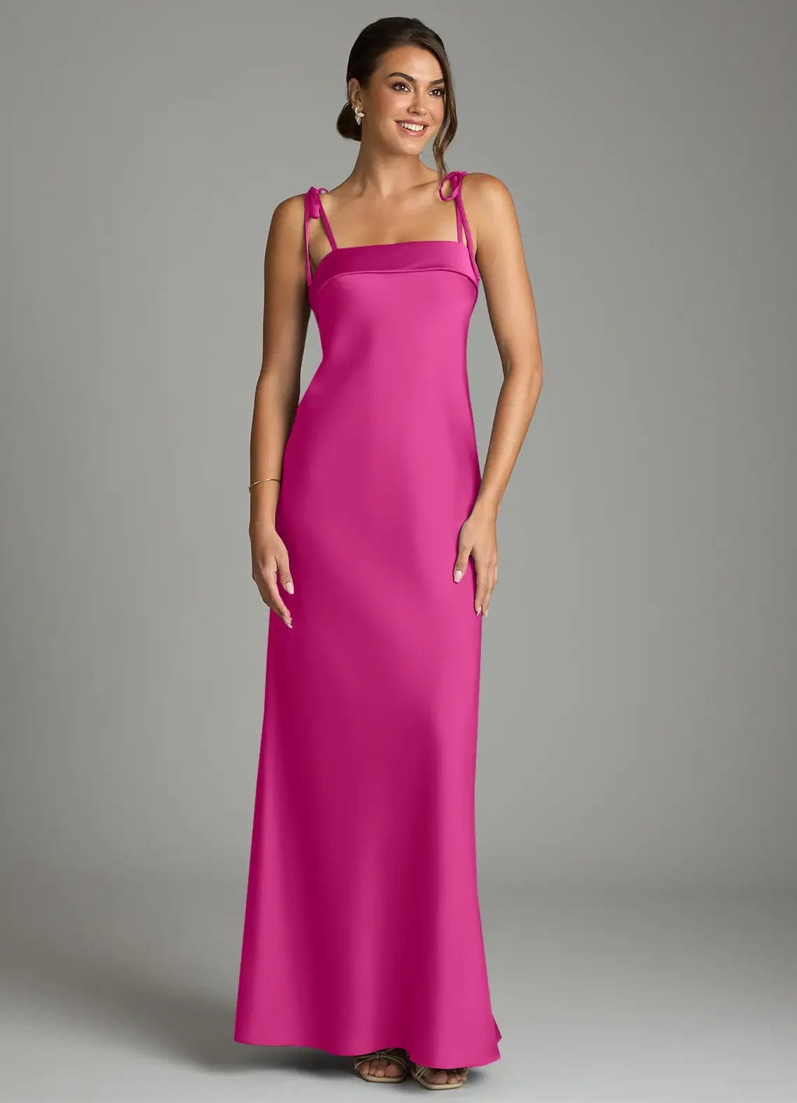 Sheath Square Neck Satin Open Back Floor-Length Wedding Dress - Chloe Dress