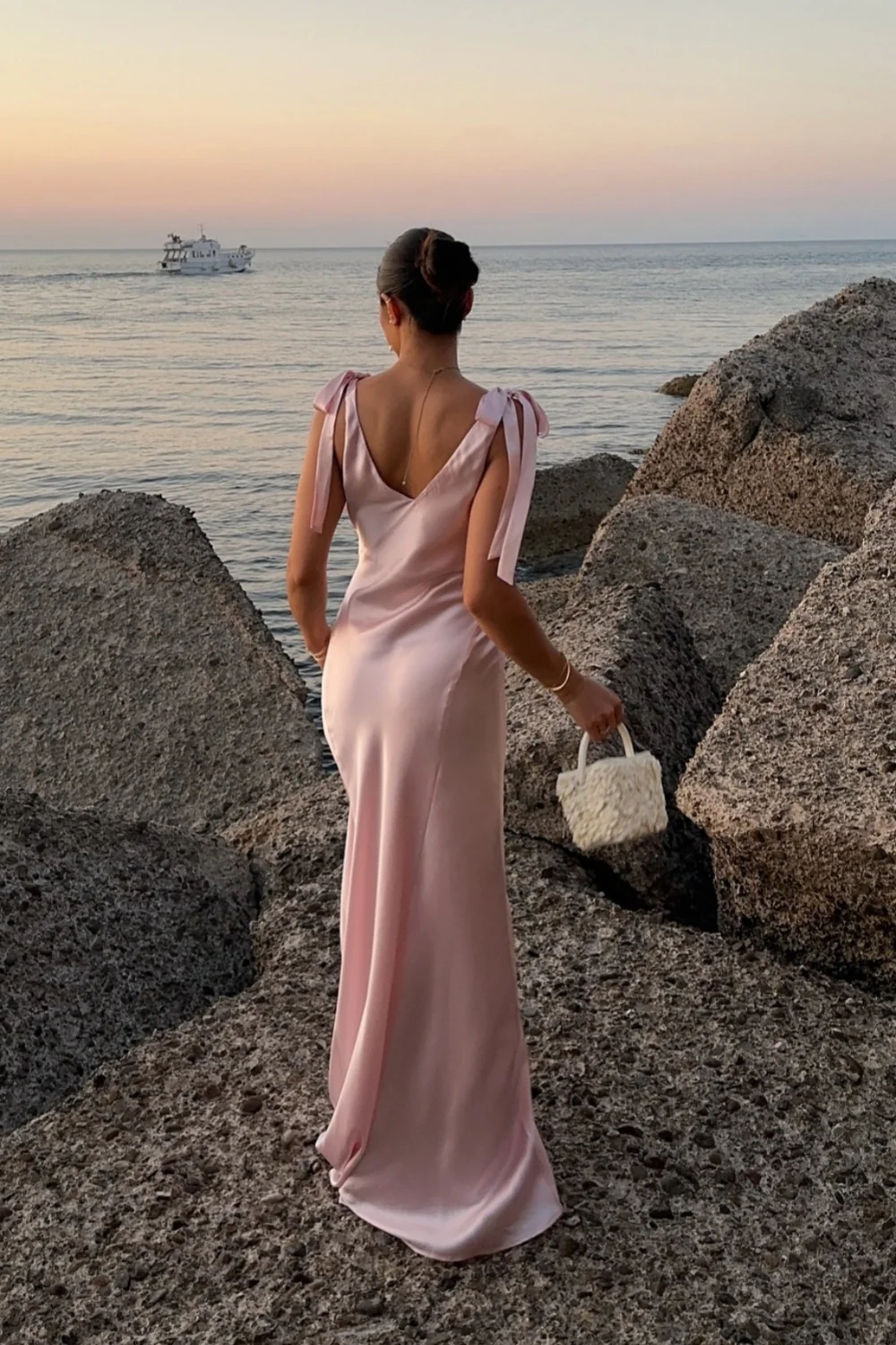 V-Neck Satin Sleeveless Floor-Length Evening Dress - Chloe Dress