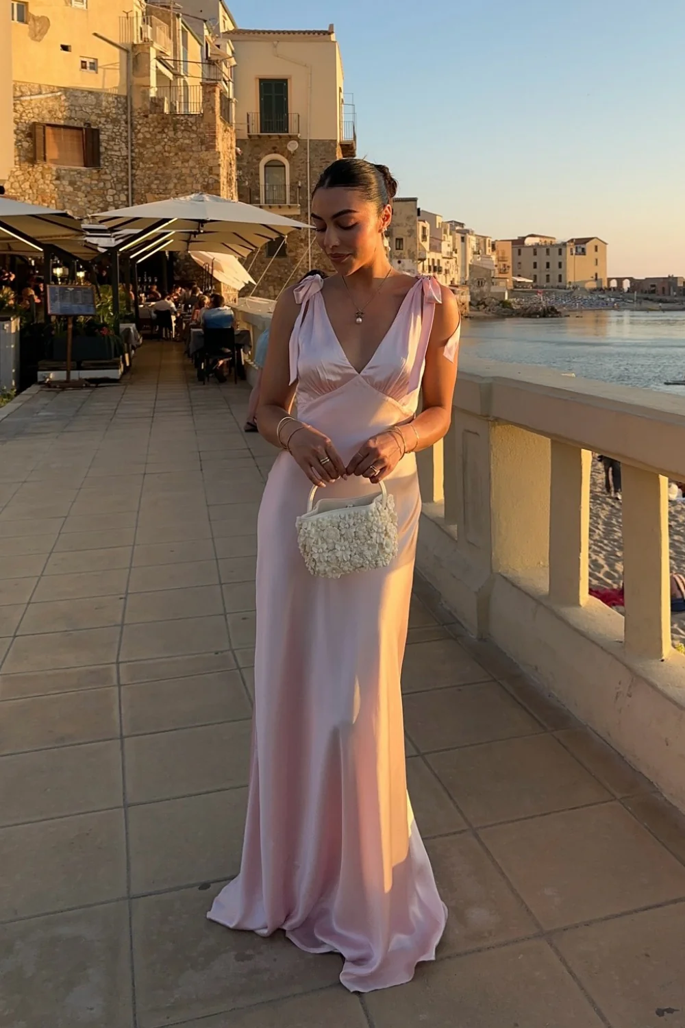 V-Neck Satin Sleeveless Floor-Length Evening Dress - Chloe Dress