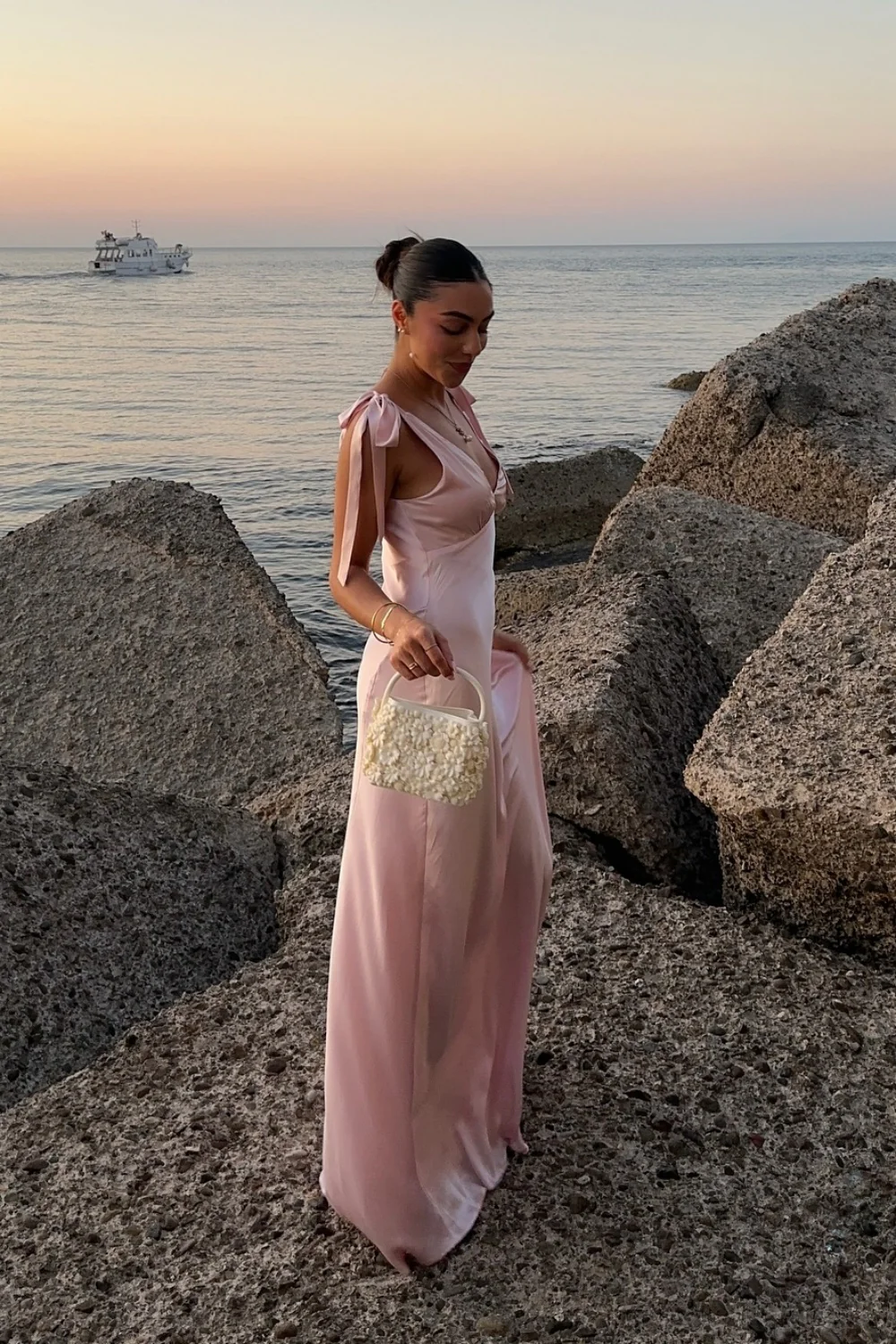 V-Neck Satin Sleeveless Floor-Length Evening Dress - Chloe Dress