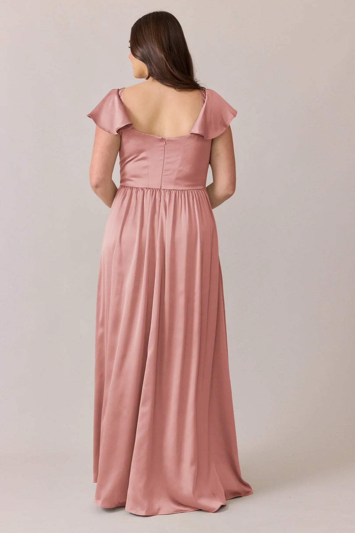 A-Line Square Neck Satin Short Sleeve Open Back High Slit Mini Wedding Dress - Chloe Dress