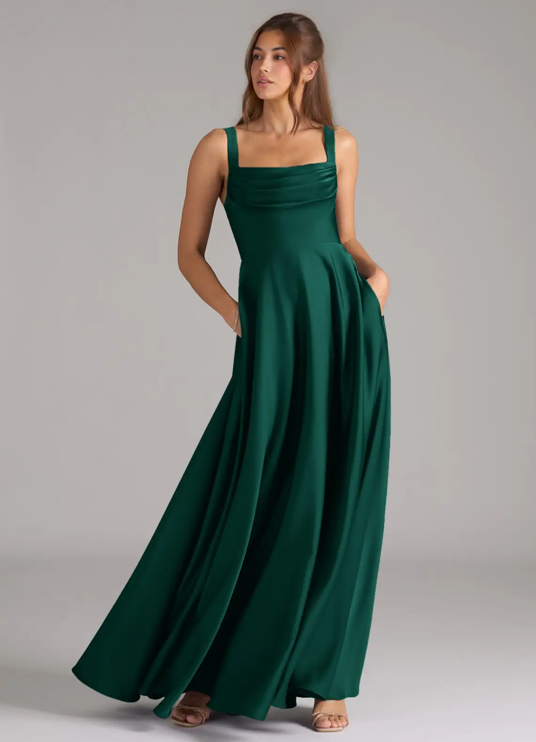 Square Neck Satin Open Back Floor-Length Wedding Dress - Chloe Dress