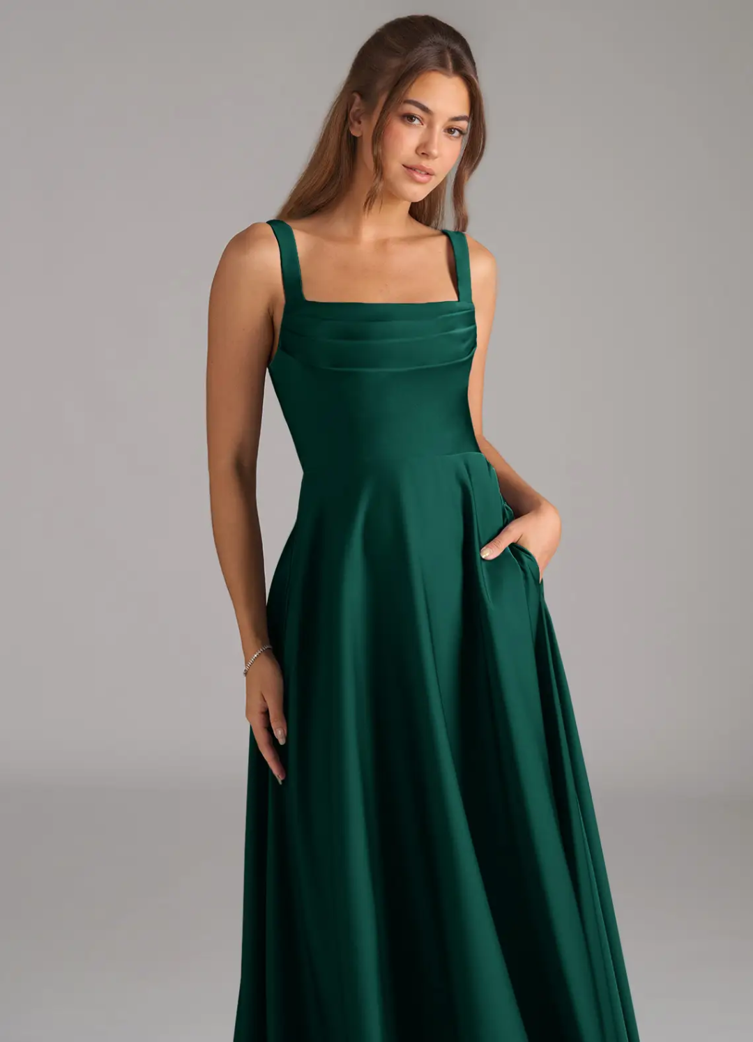 Square Neck Satin Open Back Floor-Length Wedding Dress - Chloe Dress