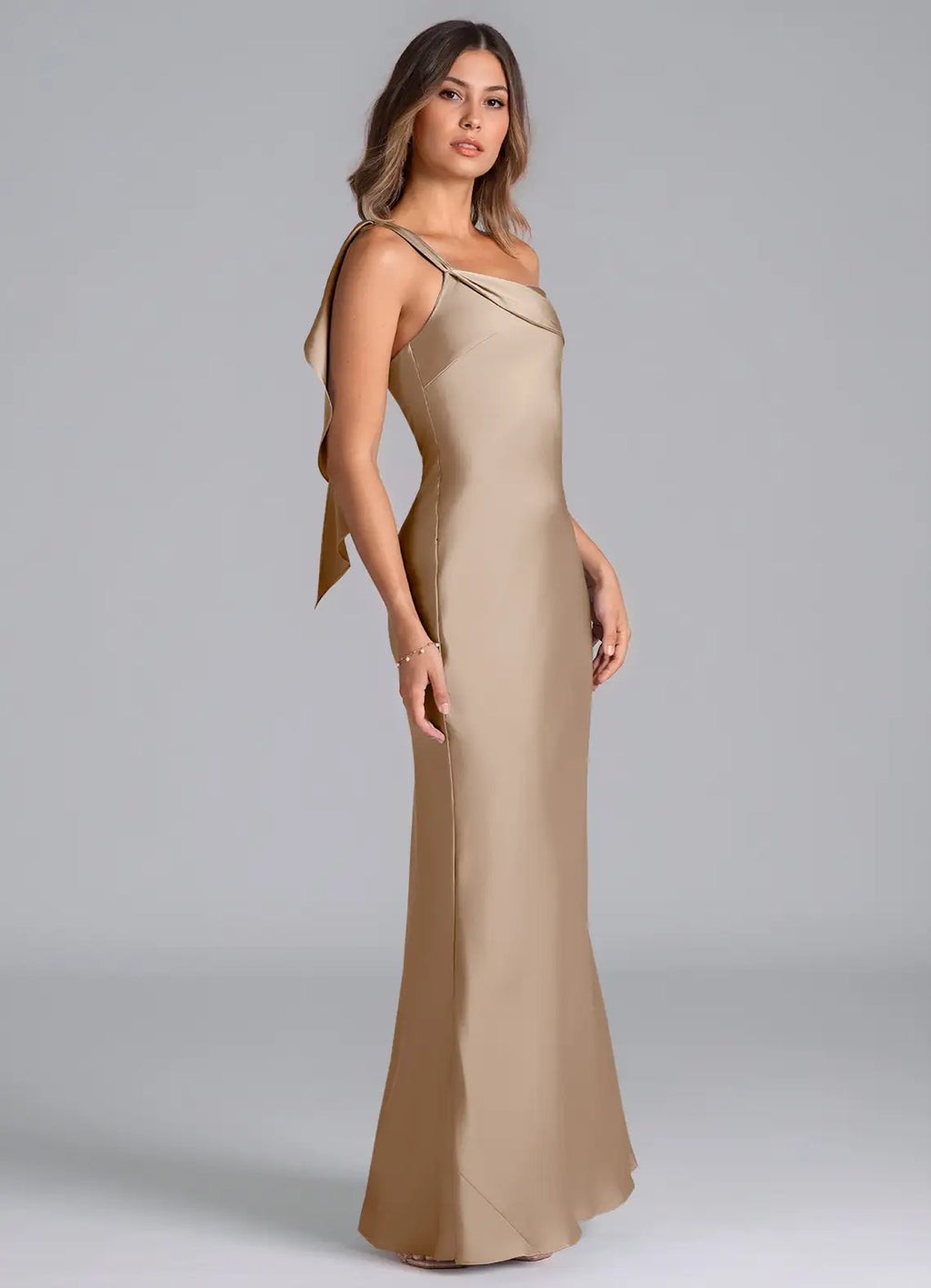 One-Shoulder Satin Sleeveless Floor-Length Wedding Dress - Chloe Dress