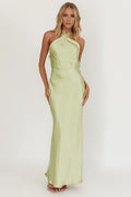 Green Sheath Halter Satin Sleeveless Open Back Floor-Length Prom Dress - Chloe Dress