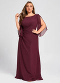 Burgundy Sheath Cap Sleeve Floor-Length Dress - Chloe Dress