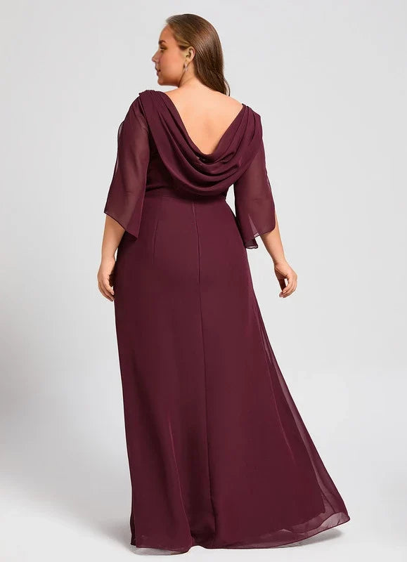 Burgundy Sheath Cap Sleeve Floor-Length Dress - Chloe Dress
