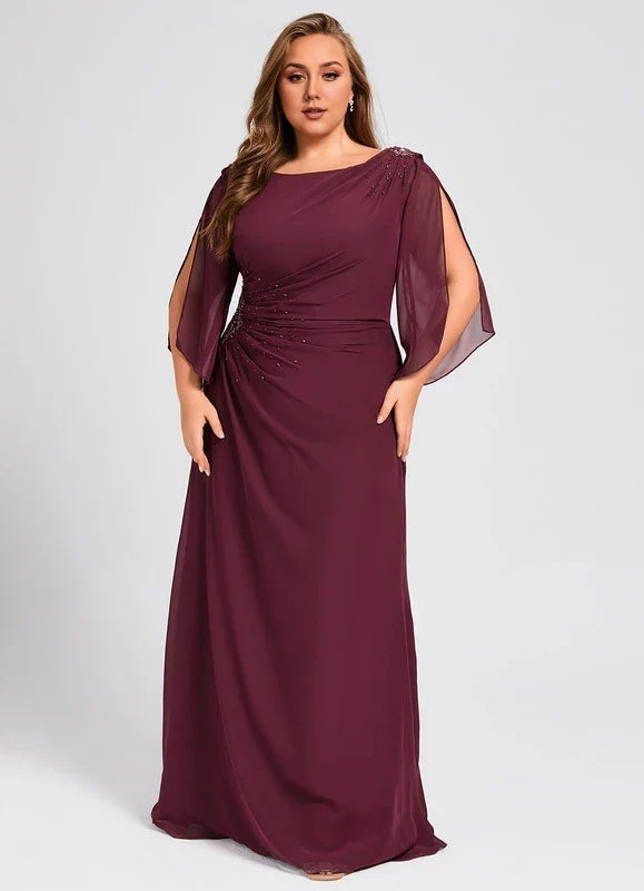 Burgundy Sheath Cap Sleeve Floor-Length Dress - Chloe Dress