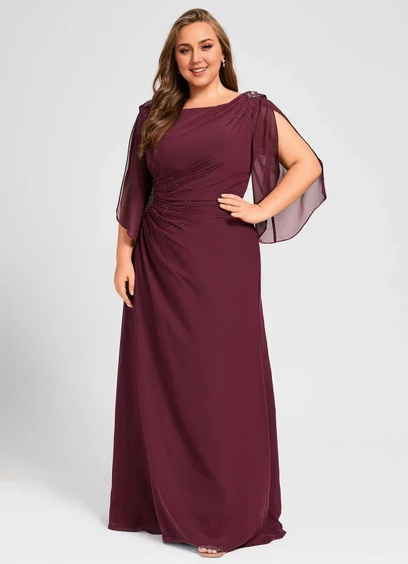 Burgundy Sheath Cap Sleeve Floor-Length Dress - Chloe Dress