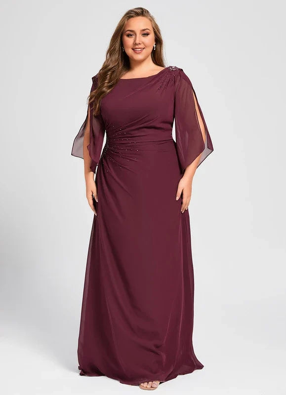 Burgundy Sheath Cap Sleeve Floor-Length Dress - Chloe Dress