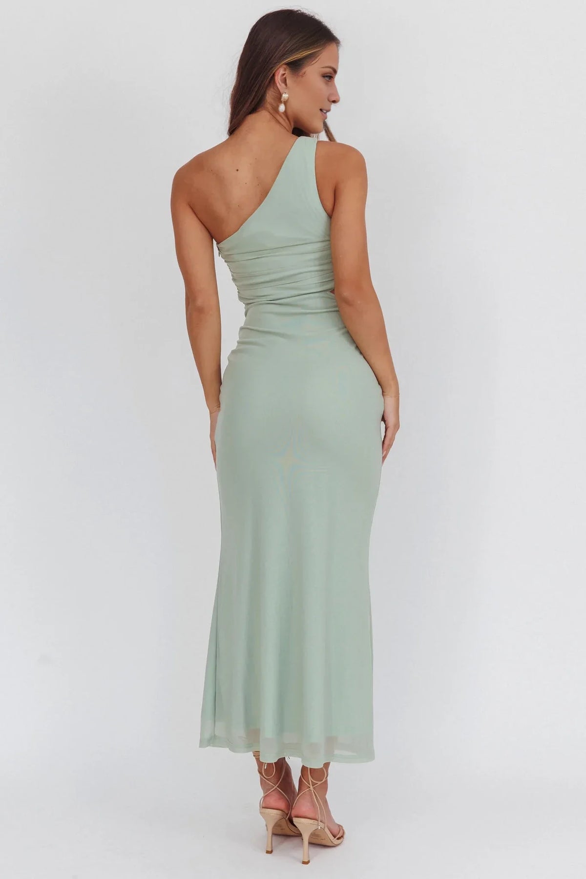 Sage Green Sheath One-Shoulder Sleeveless Cutout Floor-Length Prom Dress - Chloe Dress